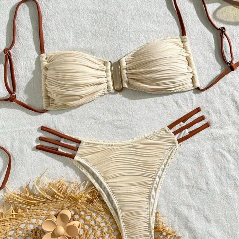 Cream and Brown Women's Bikini Set